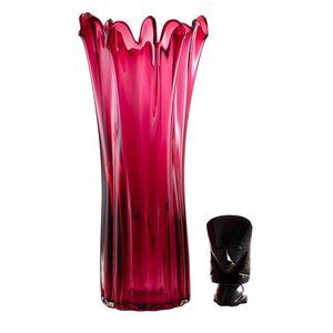 Stunningly Beautiful Cranberry Glass Blown and Thrown Vase